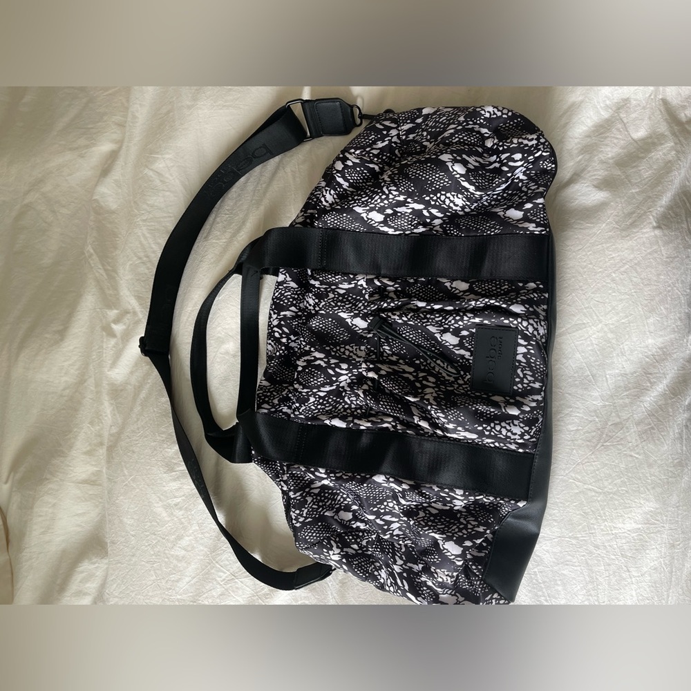 Bebe Sport Duffle Bag, gym travel black white snake print